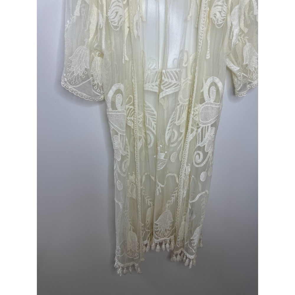 Shyanne Sheer Embroidered Horse Theme Lace Kimono Tassel Fringe Duster L/XL - Picture 9 of 14